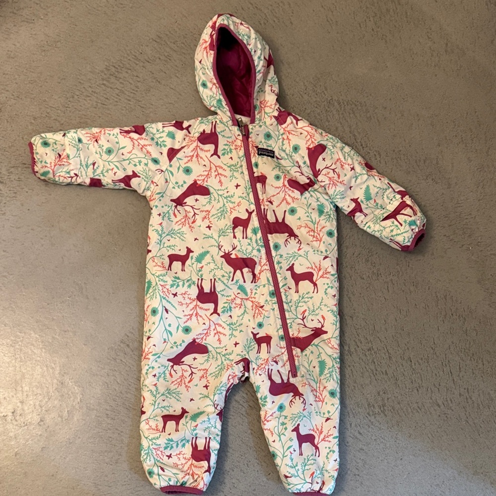 Patagonia Toddler Reversible Bunting with Deer and Floral Print